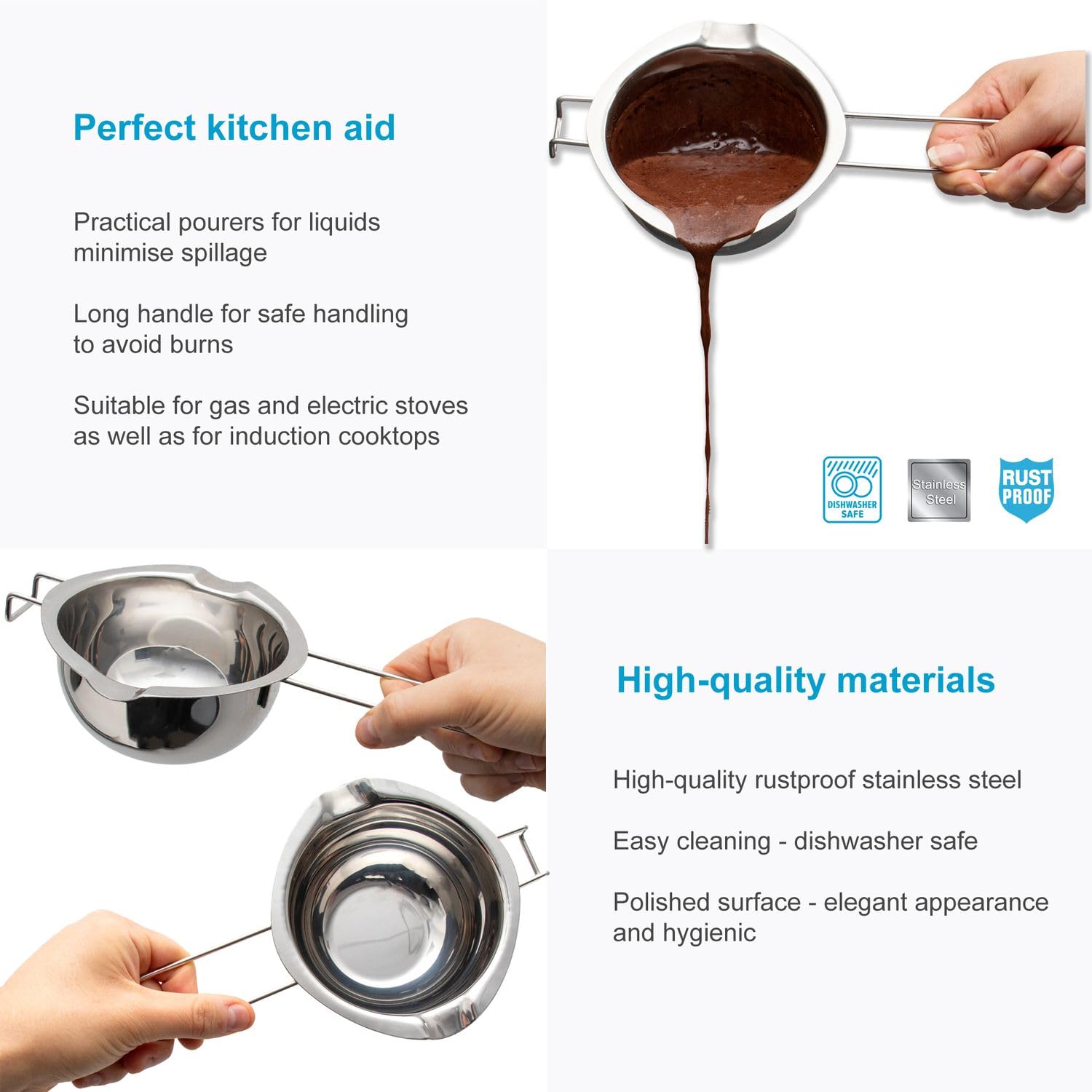 Intirilife Schmelztopf Edelstahl 390 ml 27 cm mit Ausguss