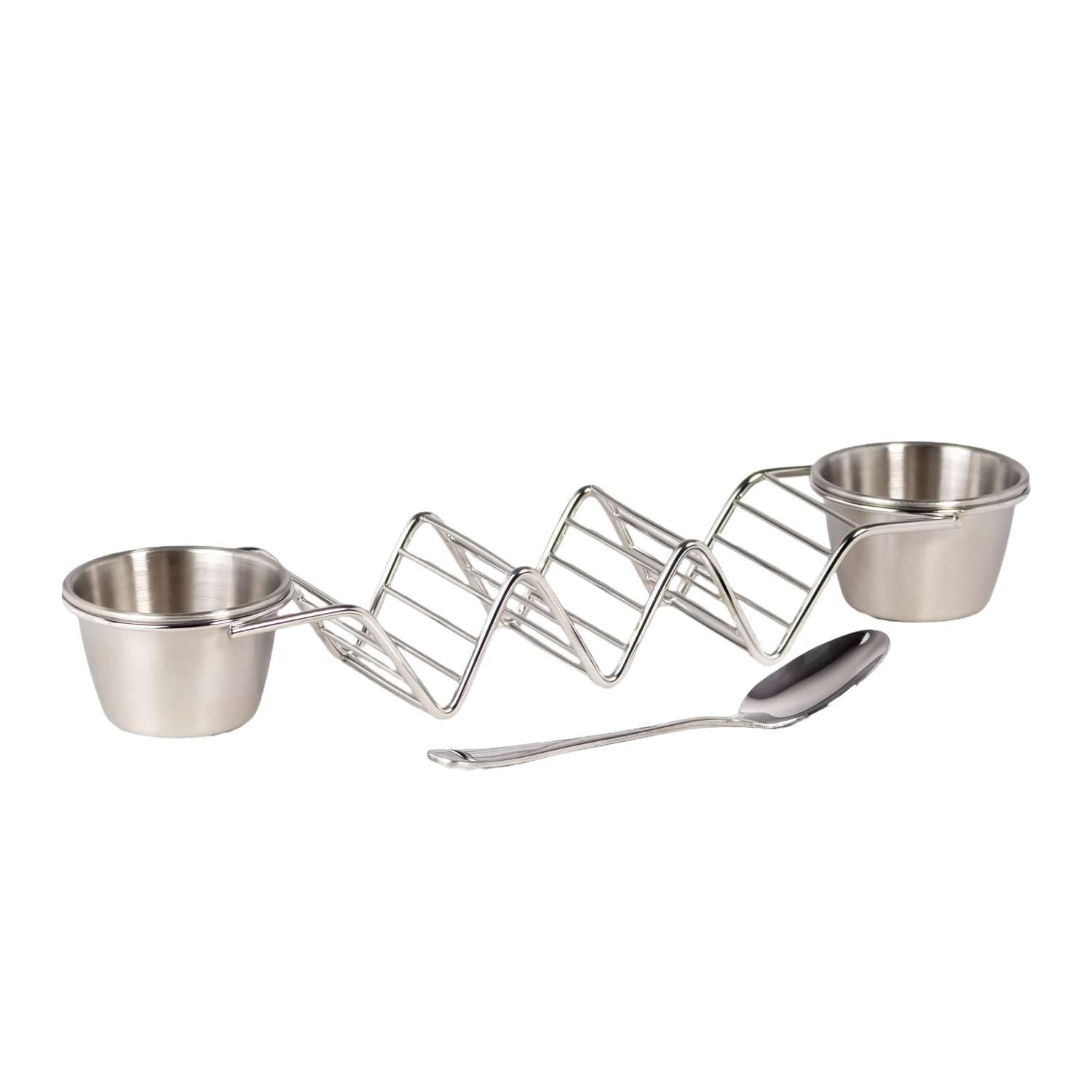 Intirilife Taco Halter Edelstahl für 3 Tacos mit Dipschalen
