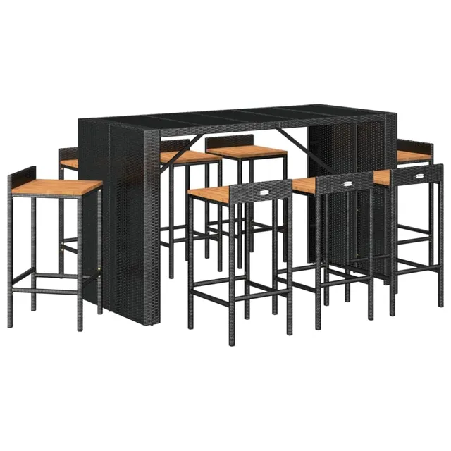 vidaXL Heim & Garten 9-tlg. Gartenbar-Set schwarz Holzsitz