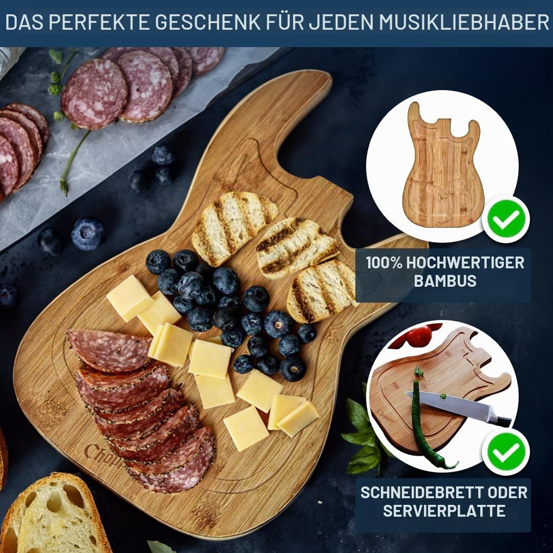 Mikamax Schneidebrett Gitarre Bambus Groß 38x25 cm Küche