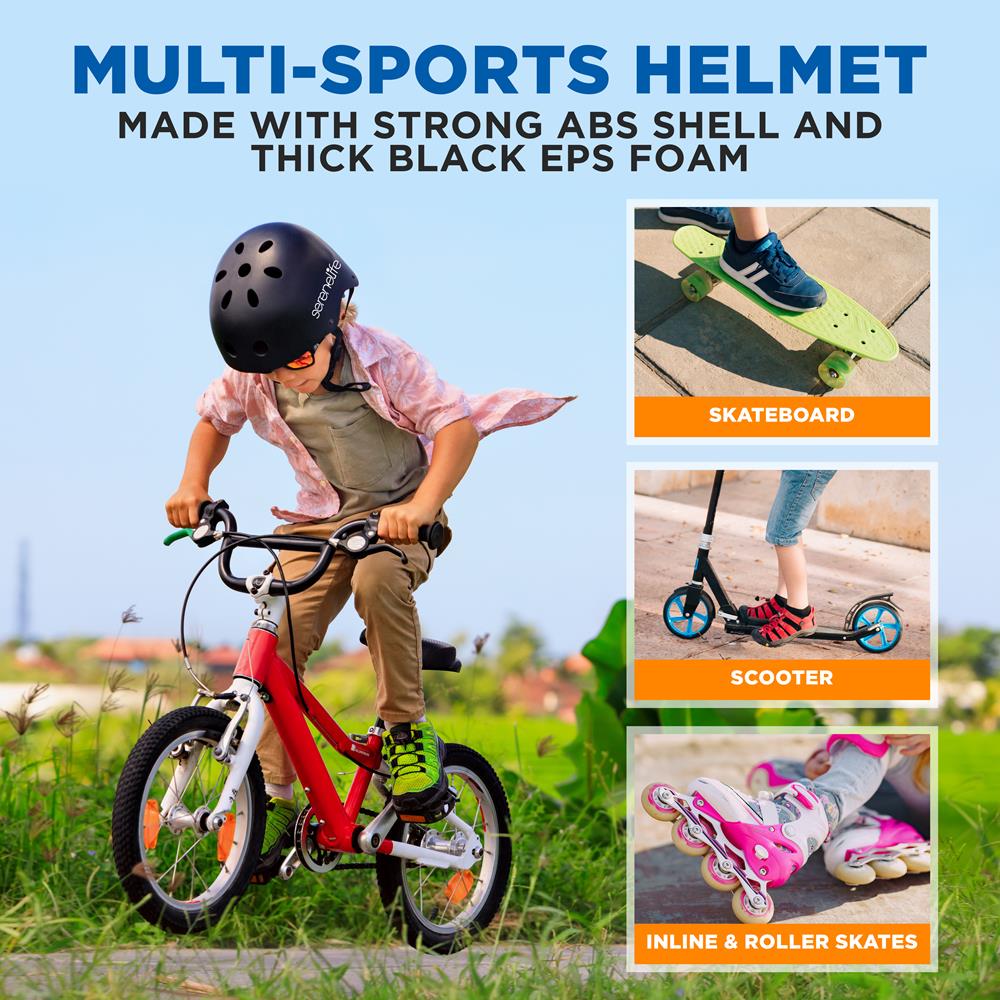 Serenelife Scooters Sporthelm Kinder schwarz 54-58 cm