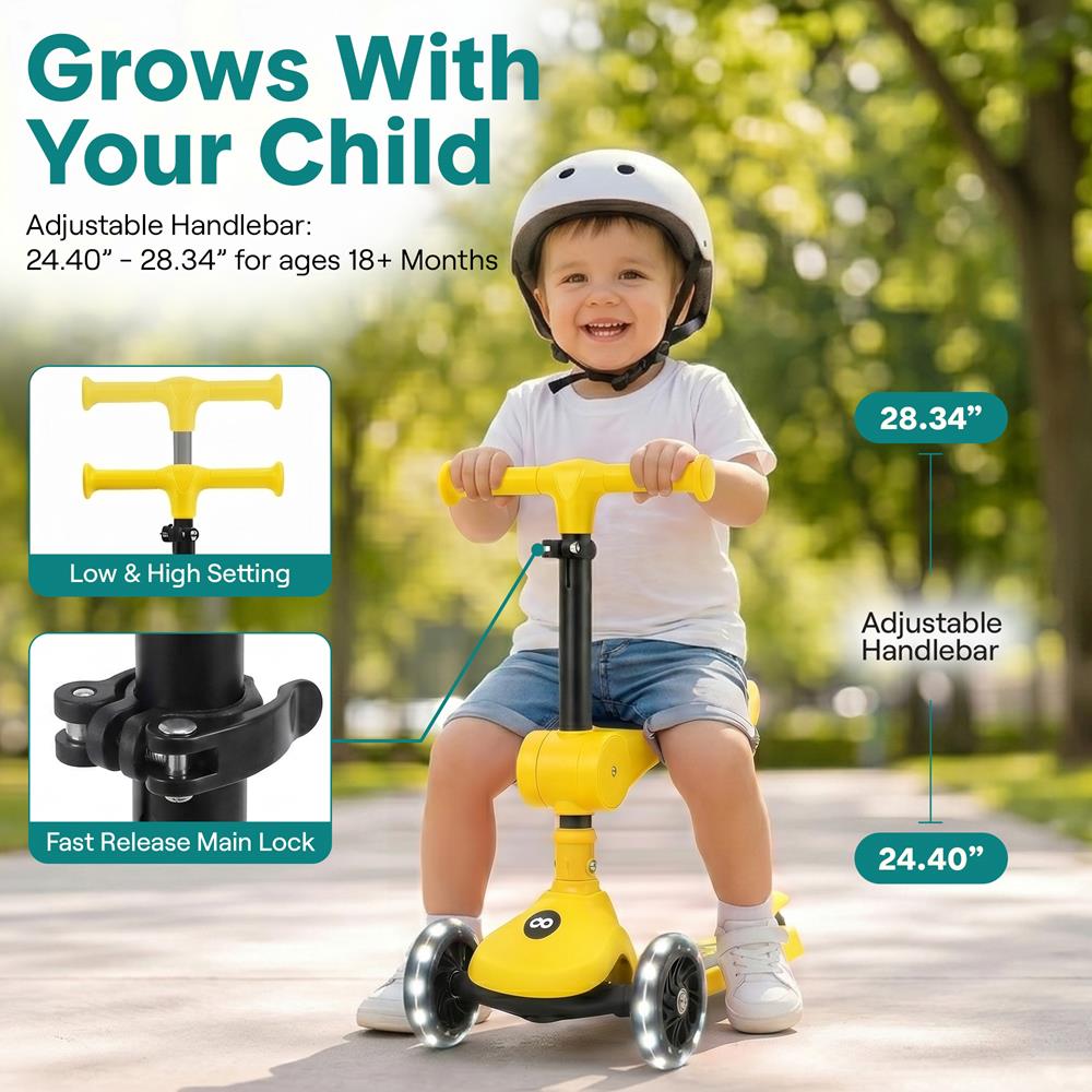 Serenelife Scooters Kinderroller 3 Räder gelb LED mit Sitz