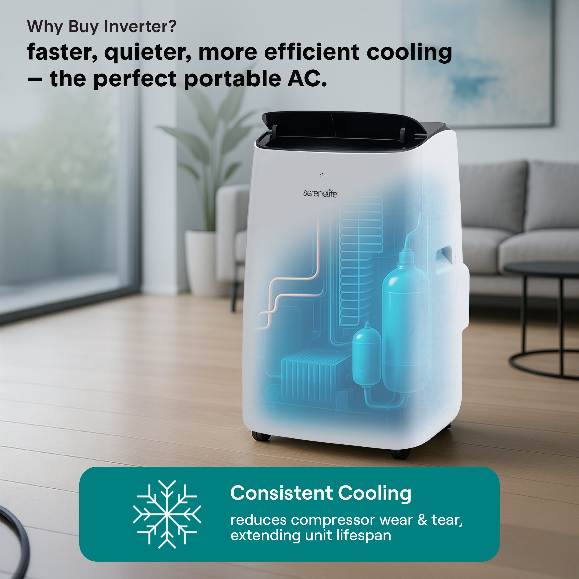 Serenelife Portable AC 14000 BTU Klimaanlage Weiß mit Heizung