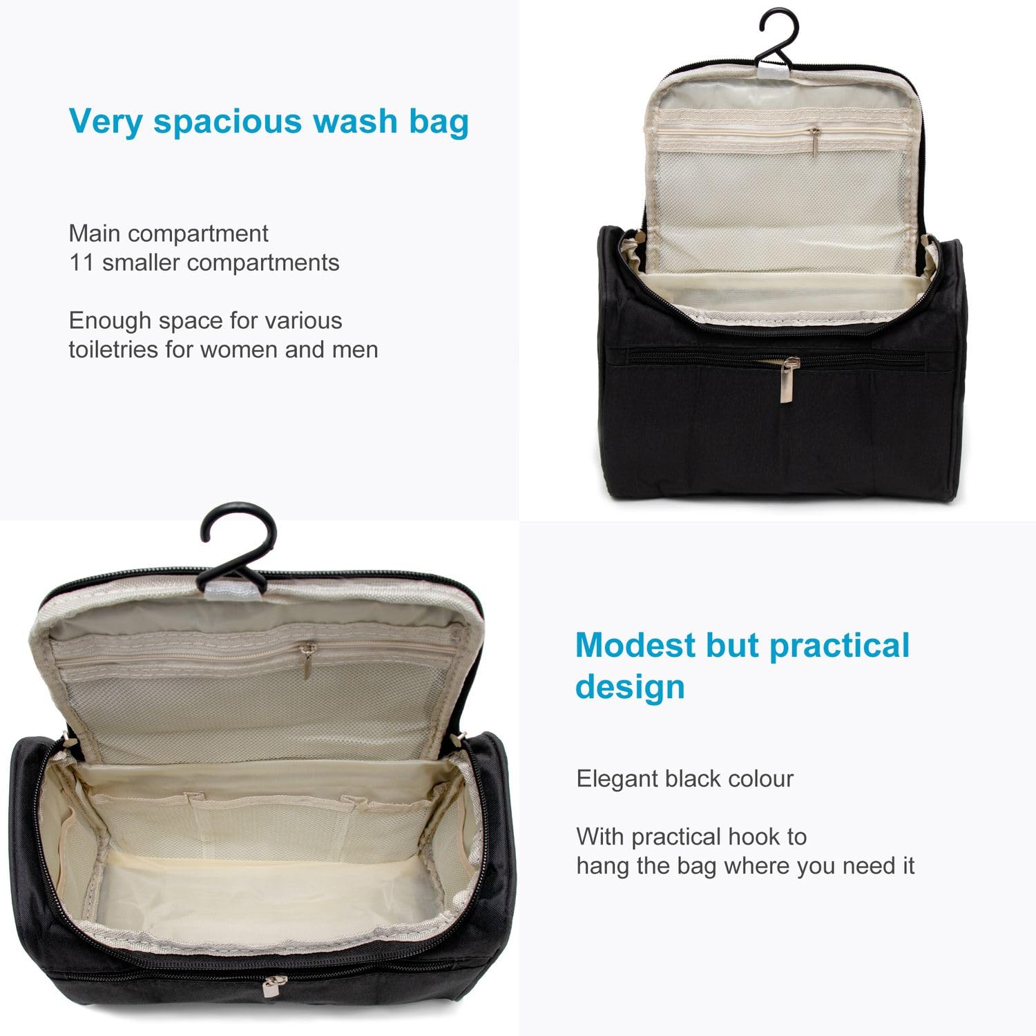 Intirilife Kosmetiktasche Schwarz 26x14x17 Polyester mit Griff