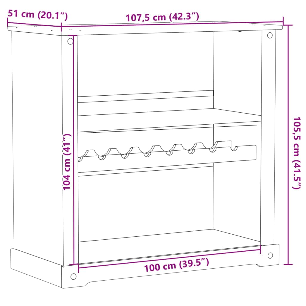 vidaXL Corona Weinschrank Massivholz Kiefer 107,5x51x105,5 cm rustikal