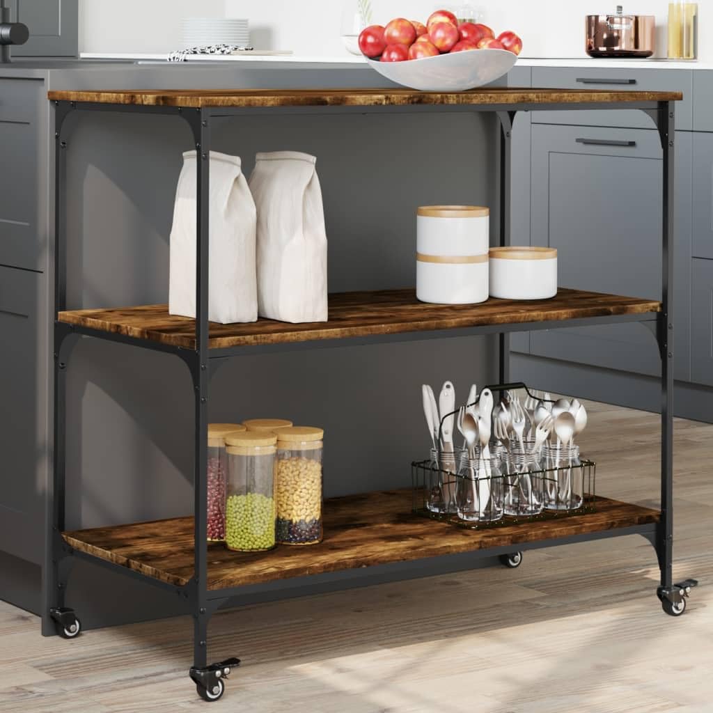 vidaXL Küchenwagen Räuchereiche 102x50x95 cm Rollen