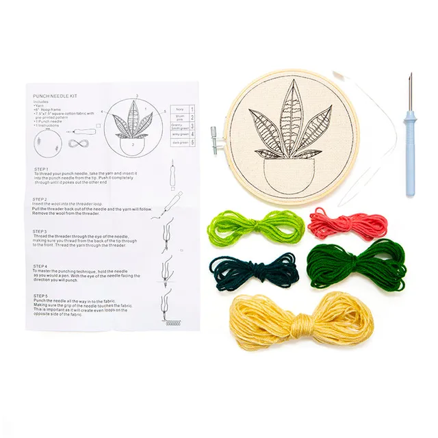 Kikkerland Plant Punch Needle Kit Stickset Pflanze mit Rahmen
