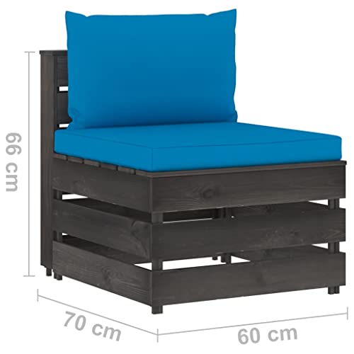 vidaXL Möbel Mittelsofa Holz grau mit Kissen wetterfest