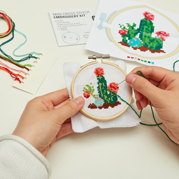 Kikkerland Crafters Kaktus Mini Stickset Kreuzstich