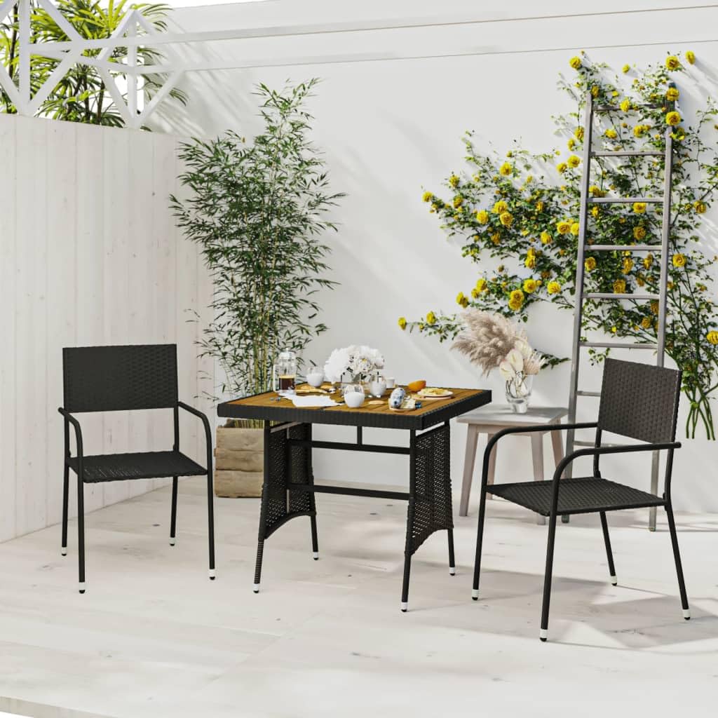 vidaXL Heim & Garten 3-TLG Gartenmöbel Set Rattan Schwarz Akazie
