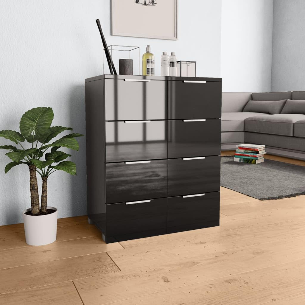 vidaXL Möbel Sideboard 8 Schubladen Hochglanz Schwarz 60cm