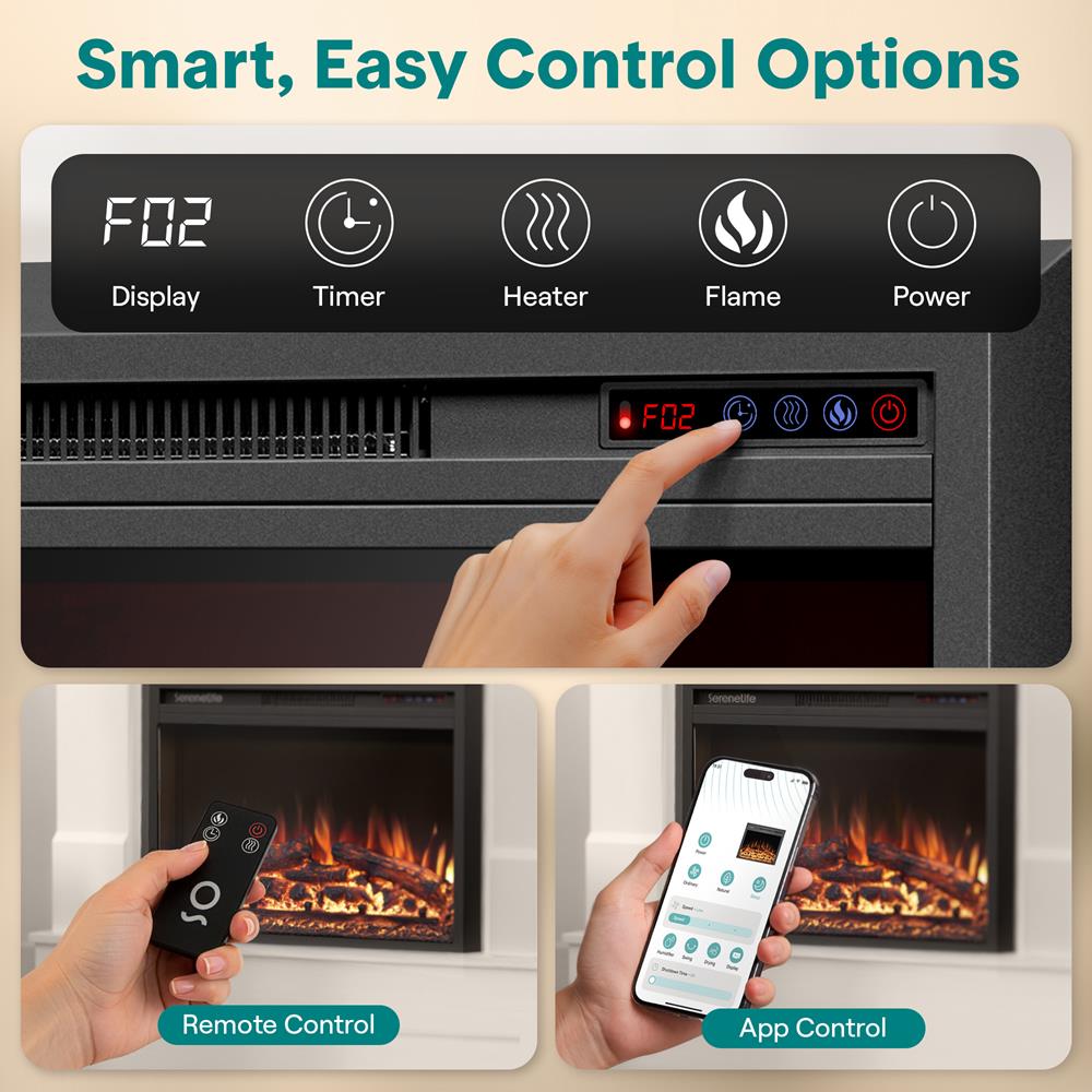 Serenelife Heater Elektrokamin Wand schwarz 1500W WiFi