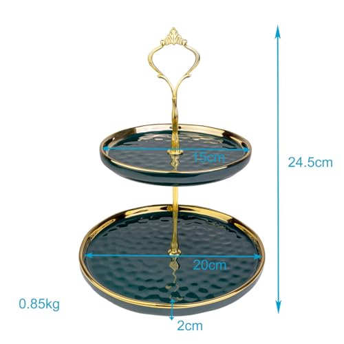 Intirilife Etagere Porzellan 2 Etagen Grün Gold 24,5 cm