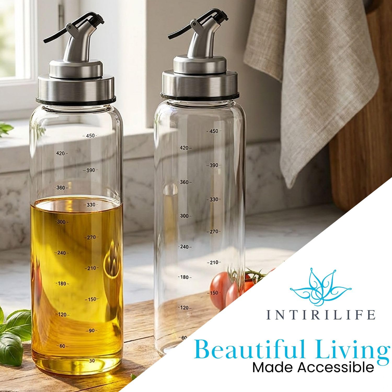 Intirilife Ölspender Set 2x450 ml Glas Essig Öl