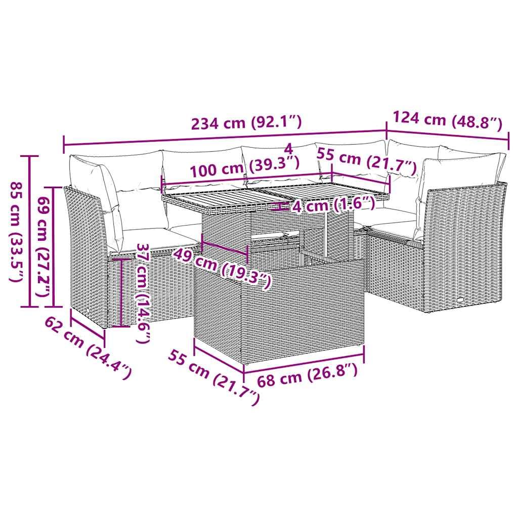 vidaXL Heim & Garten Garten-Sofagarnitur Beige Rattan 6-TLG. Tisch
