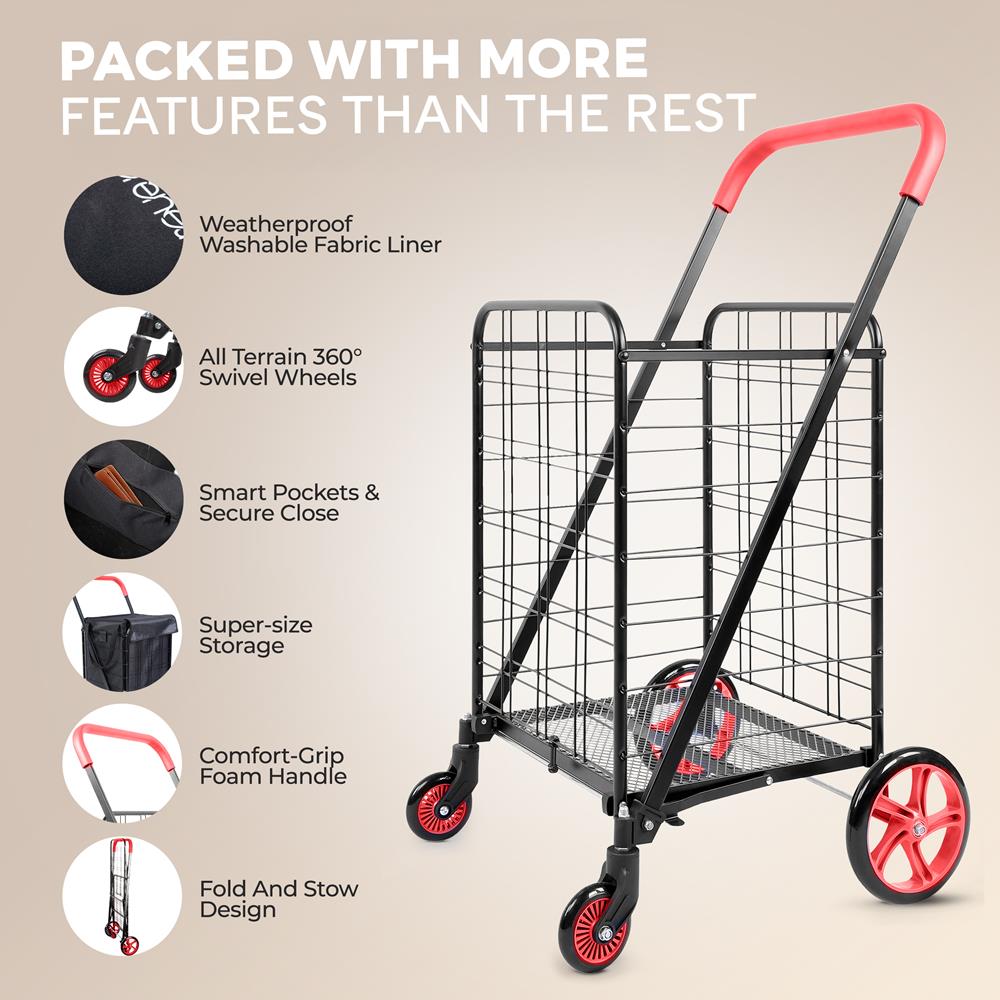 Serenelife Storage Einkaufstrolley klappbar rot 70 lbs