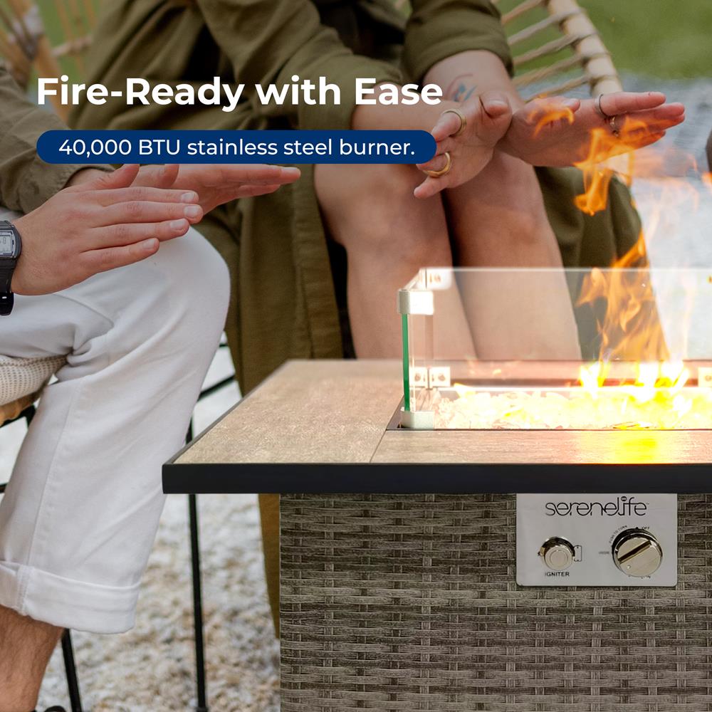 Serenelife Fire Pit Feuertisch Gas Rattan 50000 BTU