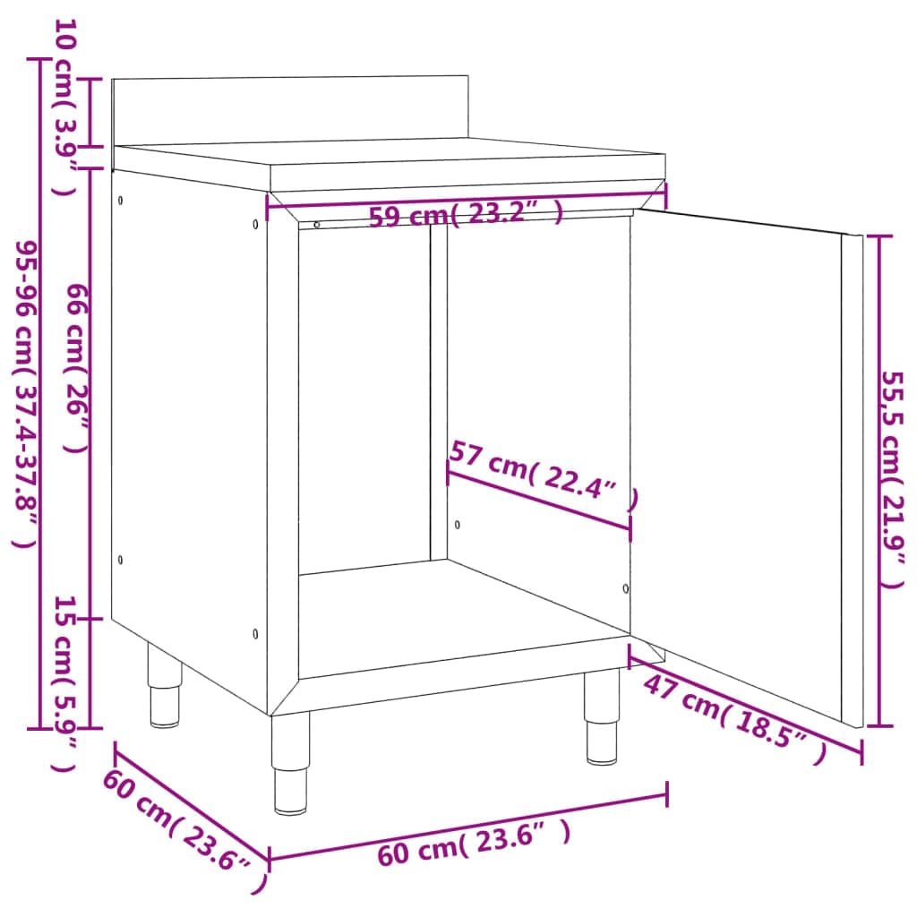 vidaXL Gastro Arbeitstisch Schrank Edelstahl 60x60x96cm