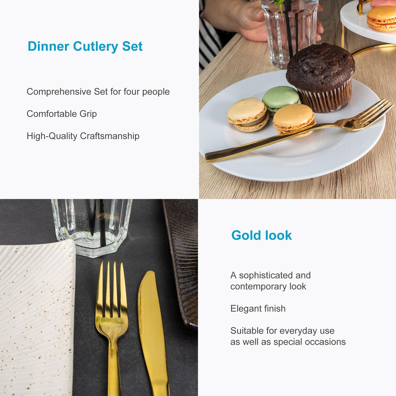 Intirilife Besteck Set 20-teilig Gold Edelstahl für 4 Personen