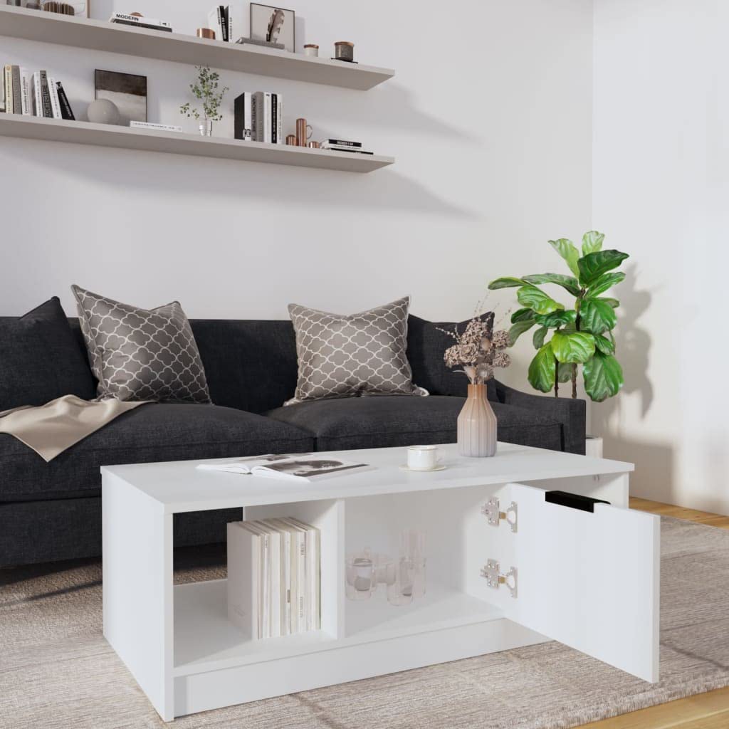 vidaXL Couchtisch 102x50x36 cm Weiß mit 3 Fächern Holz