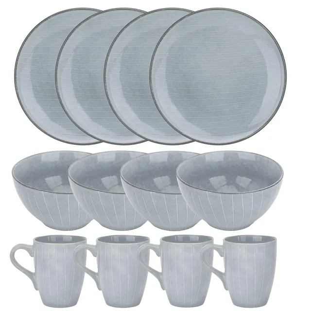 Intirilife Geschirr Set Keramik Grau 12-teilig 4 Personen