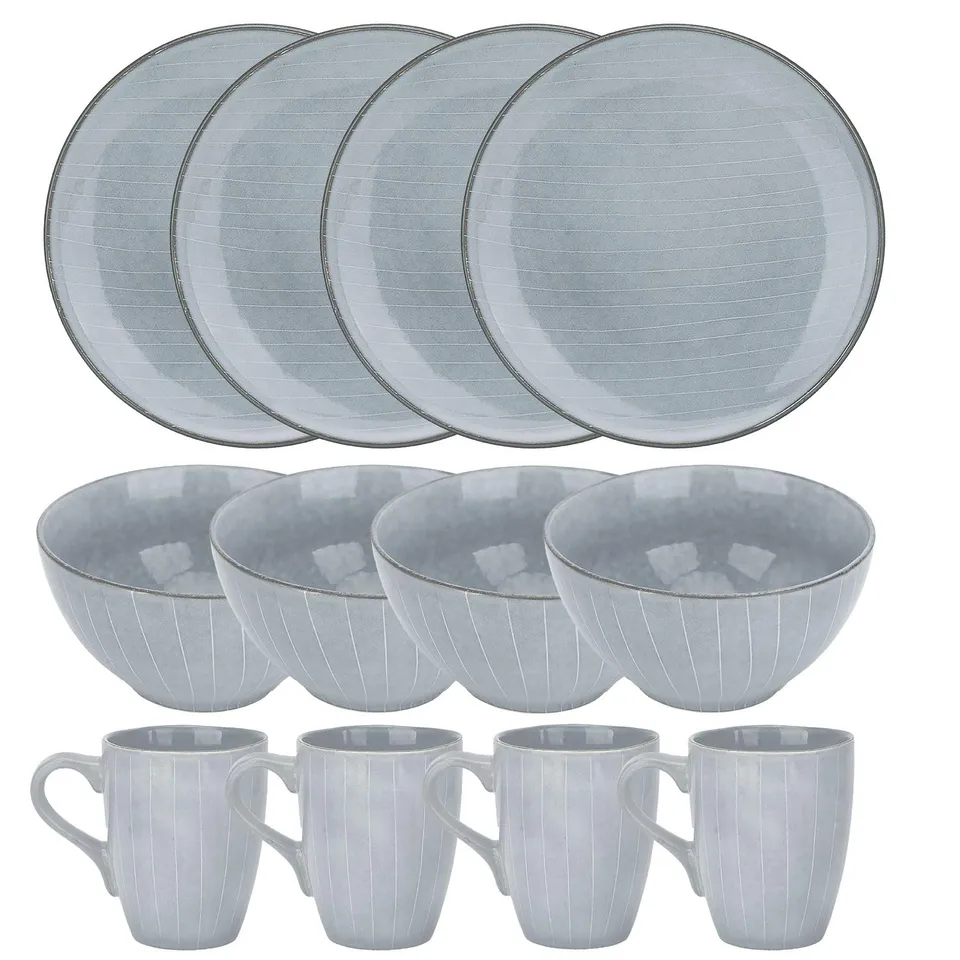 Intirilife Geschirr Set Keramik Grau 12-teilig 4 Personen