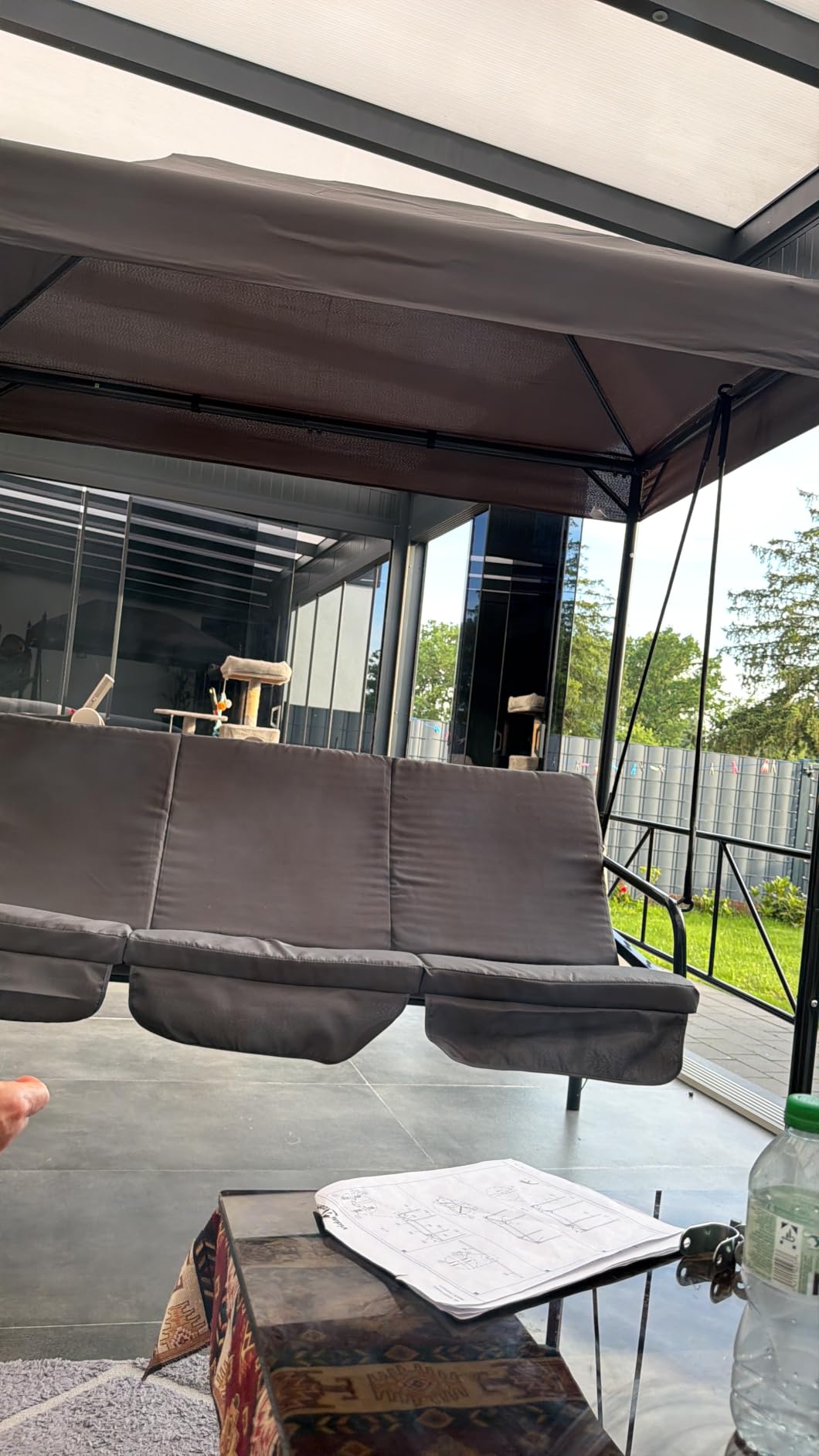 vidaXL Hollywoodschaukel Stahl Schaukelbank Grau mit Dach
