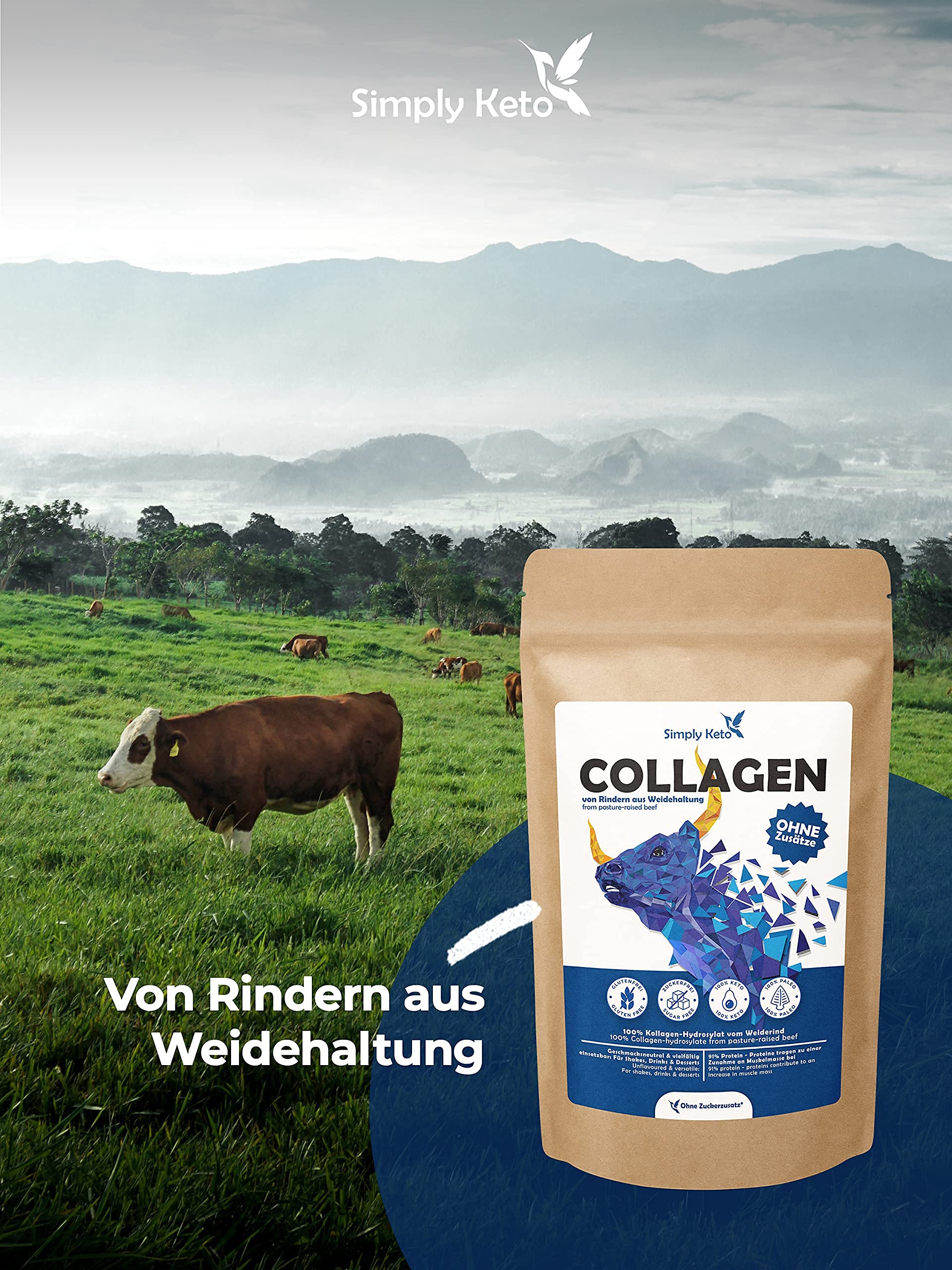Keto Collagen Pulver 500g neutral 91% Protein Weidehaltung