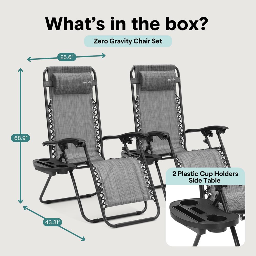 Serenelife Furniture Zero Gravity Gartenstuhl Grau 2er Set