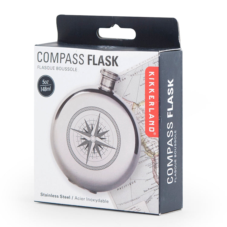 Kikkerland On-The-Go Compass Canteen Flachmann 5oz Edelstahl