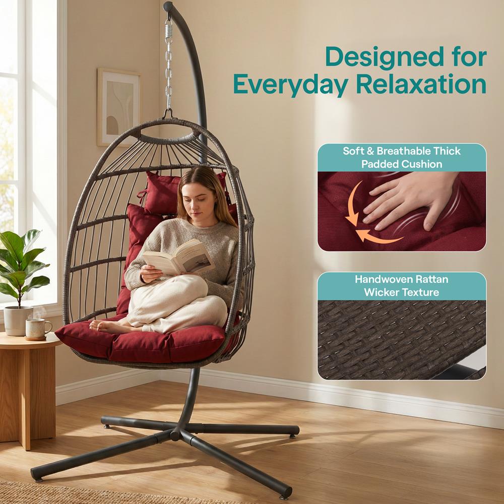 Serenelife Furniture Egg Chair Rattan Rot Klappbar