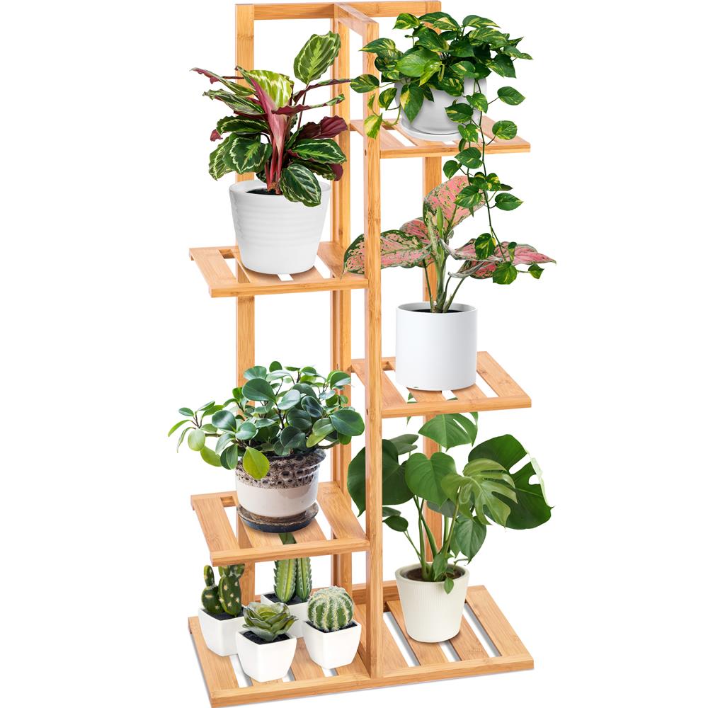Serenelife Furniture Bambus Pflanzenständer 5 Ebenen 6 Ablagen