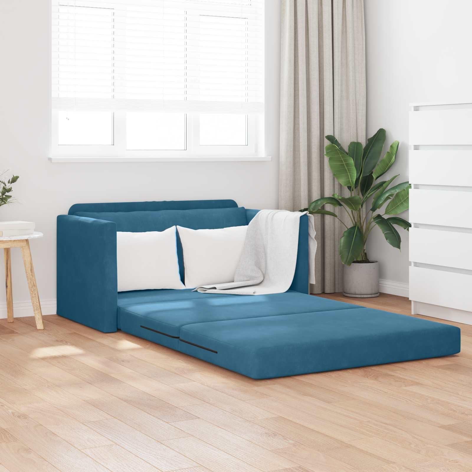 vidaXL Möbel Schlafsofa 124x71x78 cm Blau Samt umwandelbar