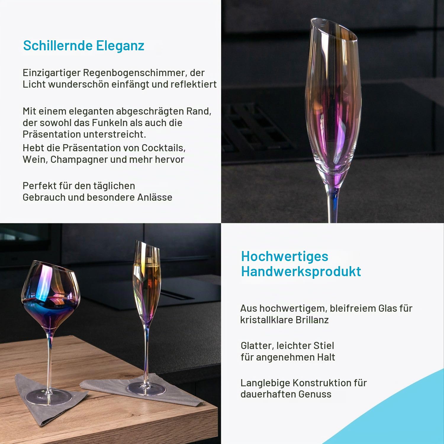 Intirilife Champagnerglas Regenbogen 150 ml 2er-Set Kristallglas