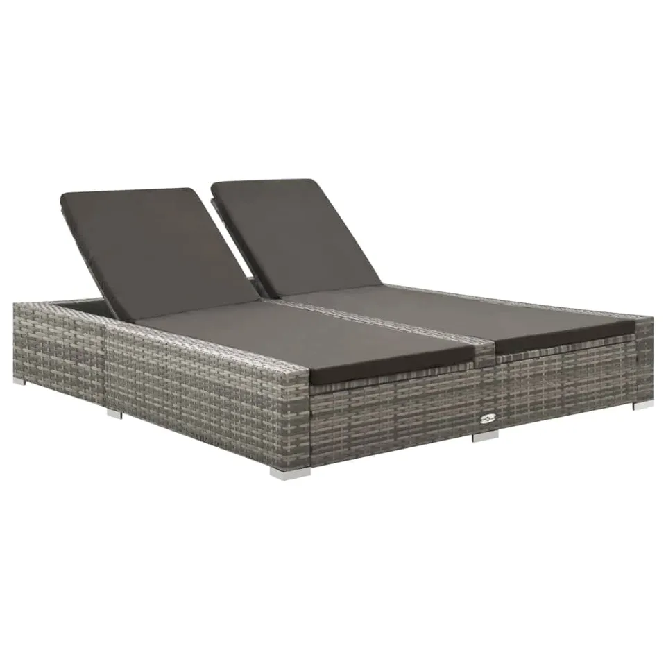 vidaXL Doppel Sonnenliege Poly Rattan Grau 2-Personen Liege