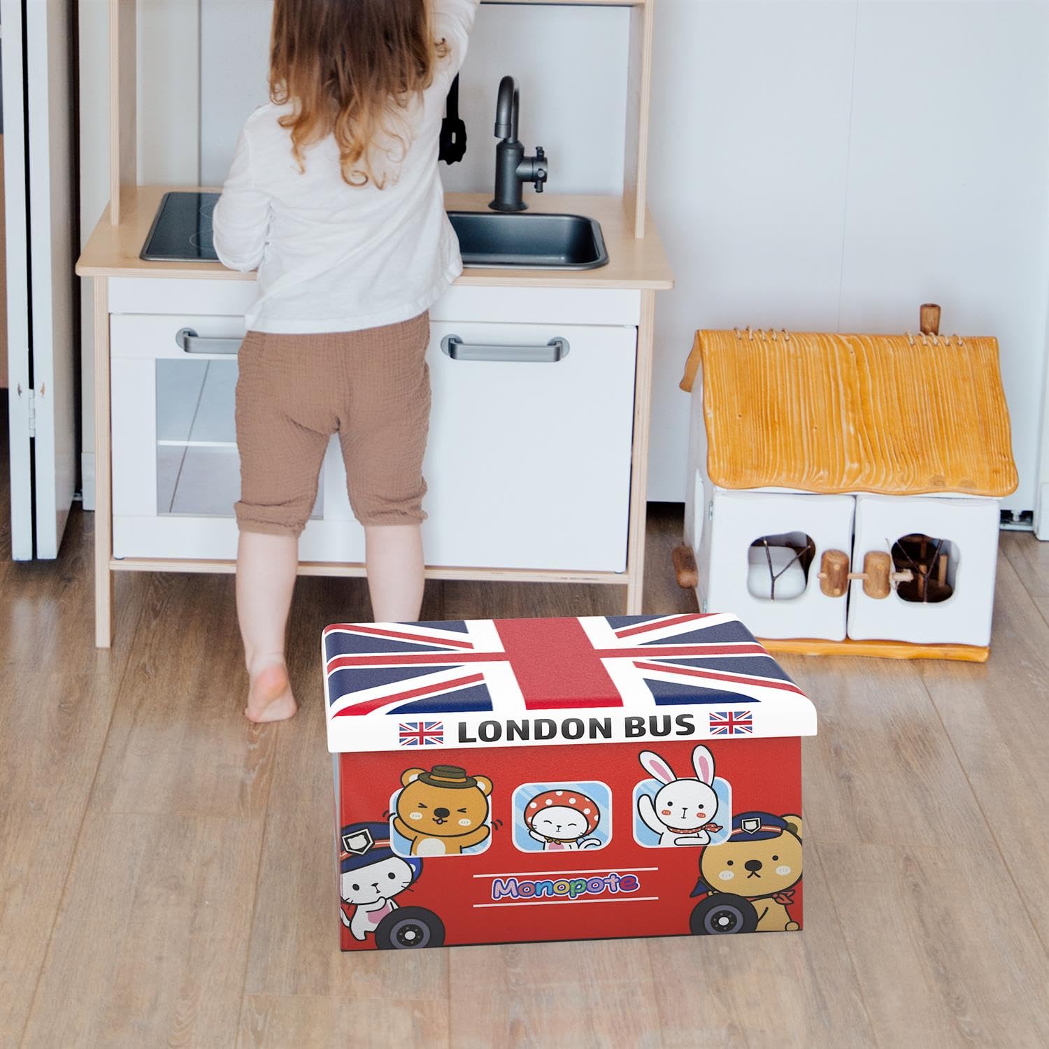 Intirilife Sitzhocker London Bus 49x31x31cm Kunstleder faltbar