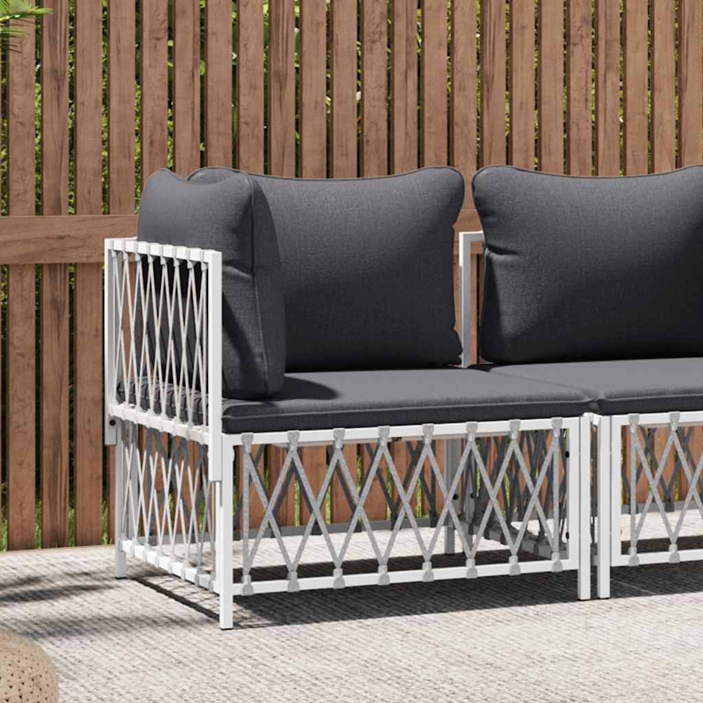 vidaXL Garten-Ecksofa Weiß Gewebe mit Kissen