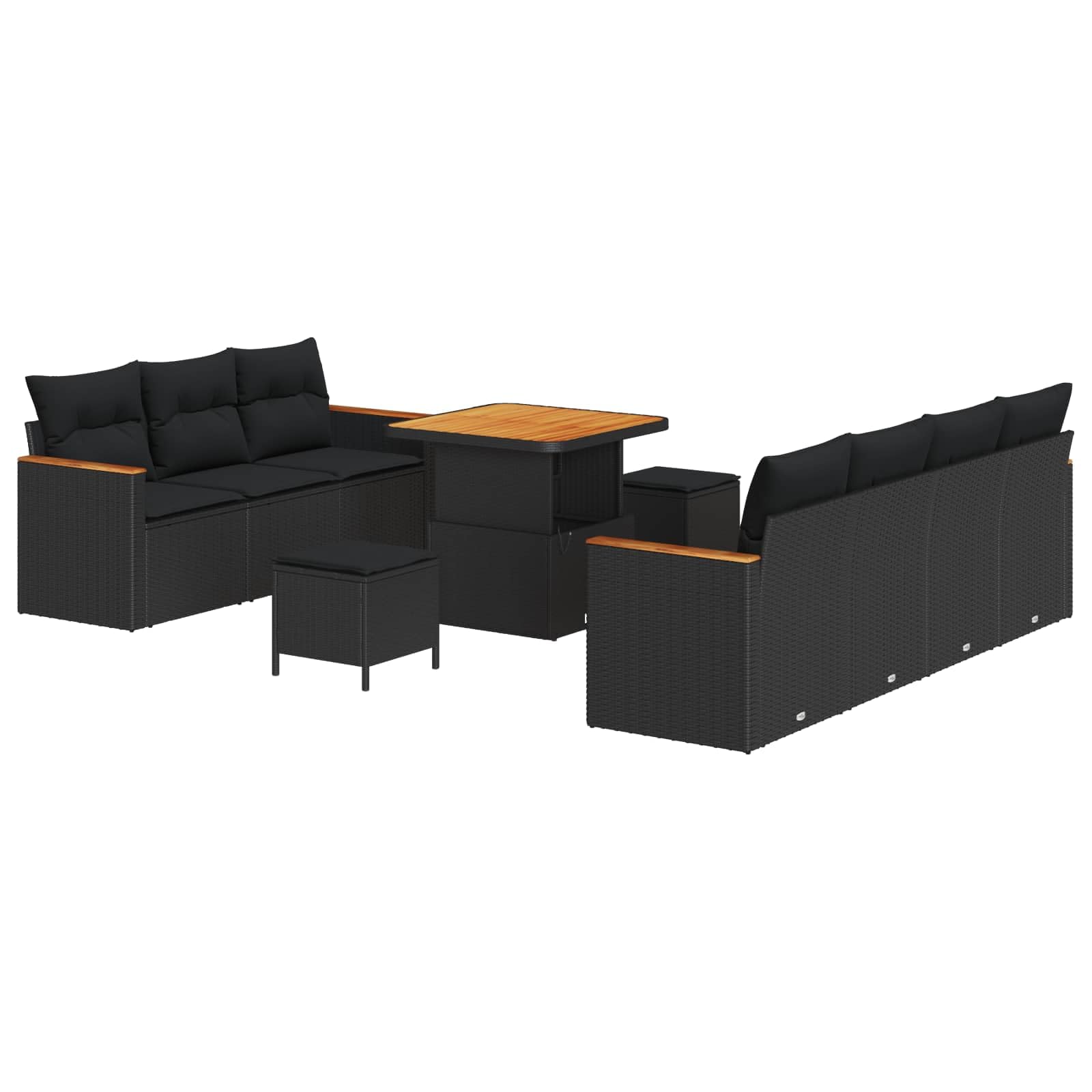vidaXL Gartensofa-Set 10-tlg Schwarz Poly-Rattan 80 cm