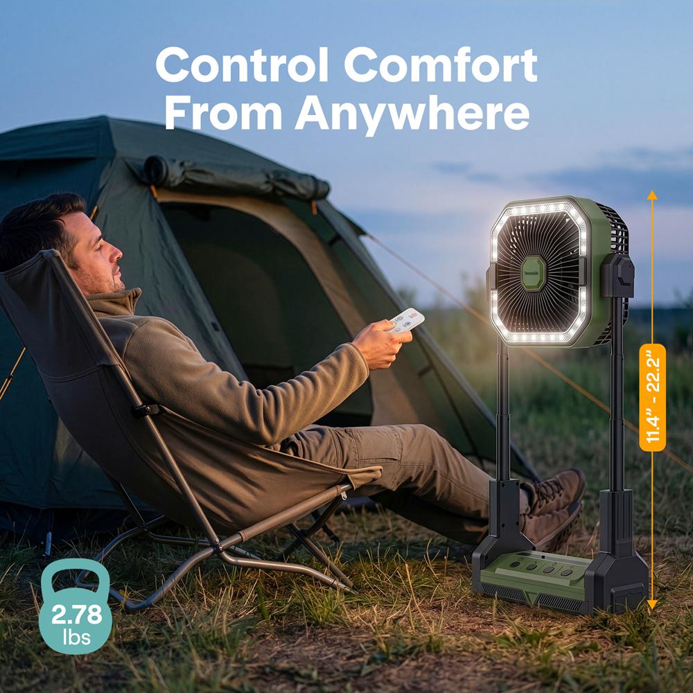 Serenelife Camping Ventilator Grün 20000mAh LED 4 Stufen USB-C