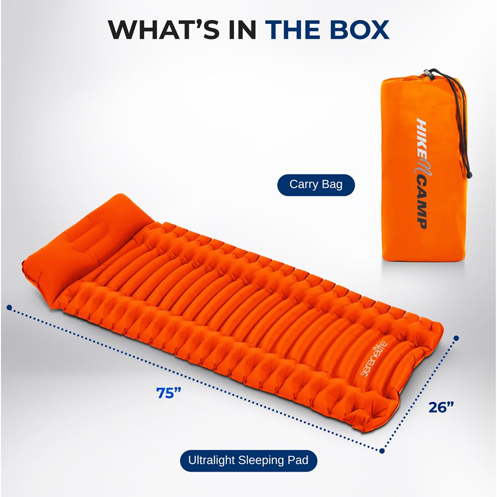 Serenelife Camping SLCPO Schlafmatte mit Kissen Orange