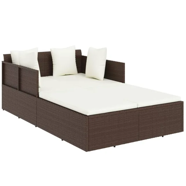 vidaXL Sonnenliege Braun Poly Rattan 182 cm mit Kissen