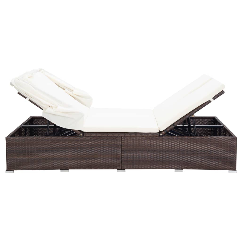 vidaXL Sonnenliege 2-Personen Poly Rattan Braun mit Dach