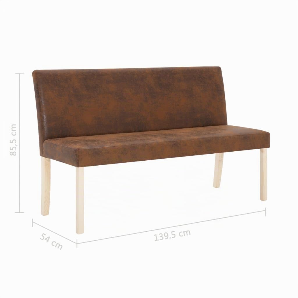 vidaXL Sitzbank 139,5cm Polsterbank Braun Wildleder-Optik