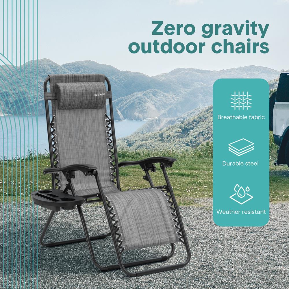 Serenelife Furniture Zero Gravity Gartenstuhl Grau 2er Set
