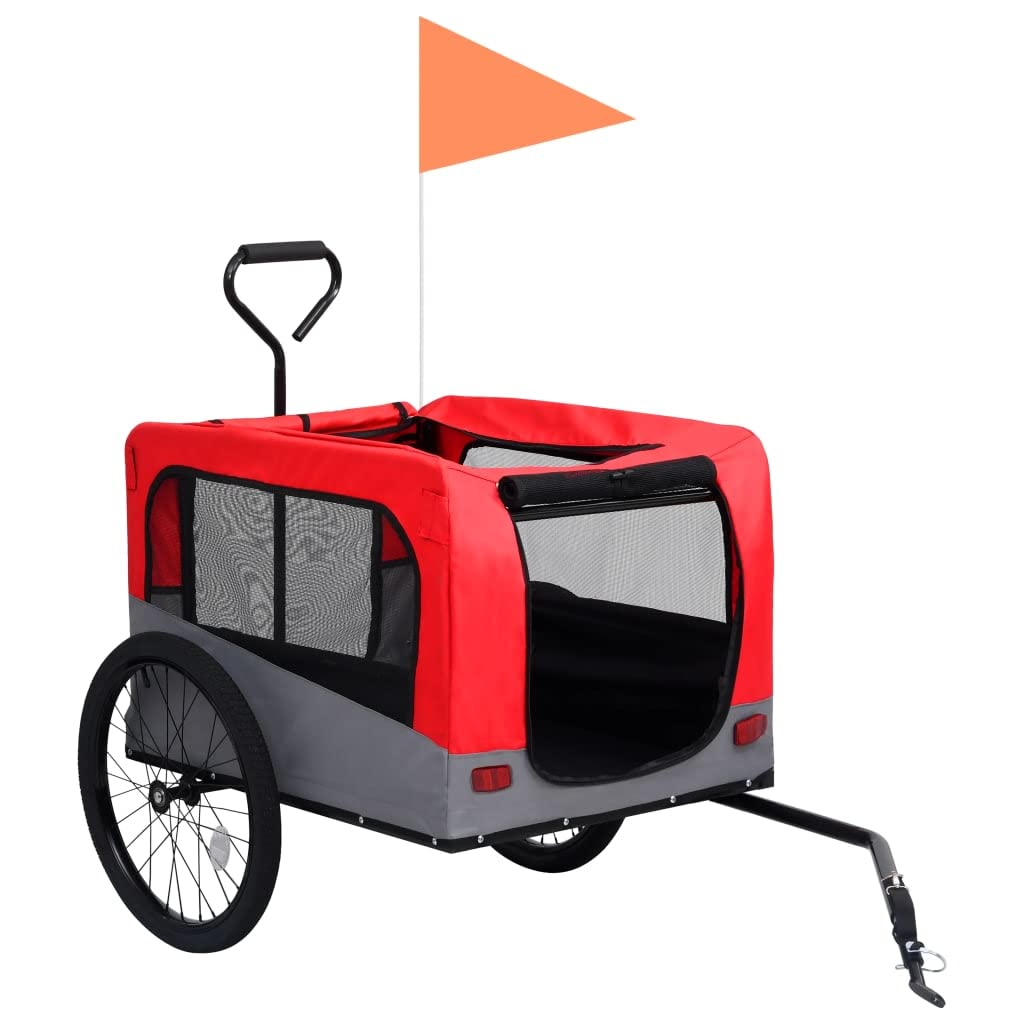 vidaXL Fahrradanhänger Hunde 2-in-1 Buggy Rot Grau