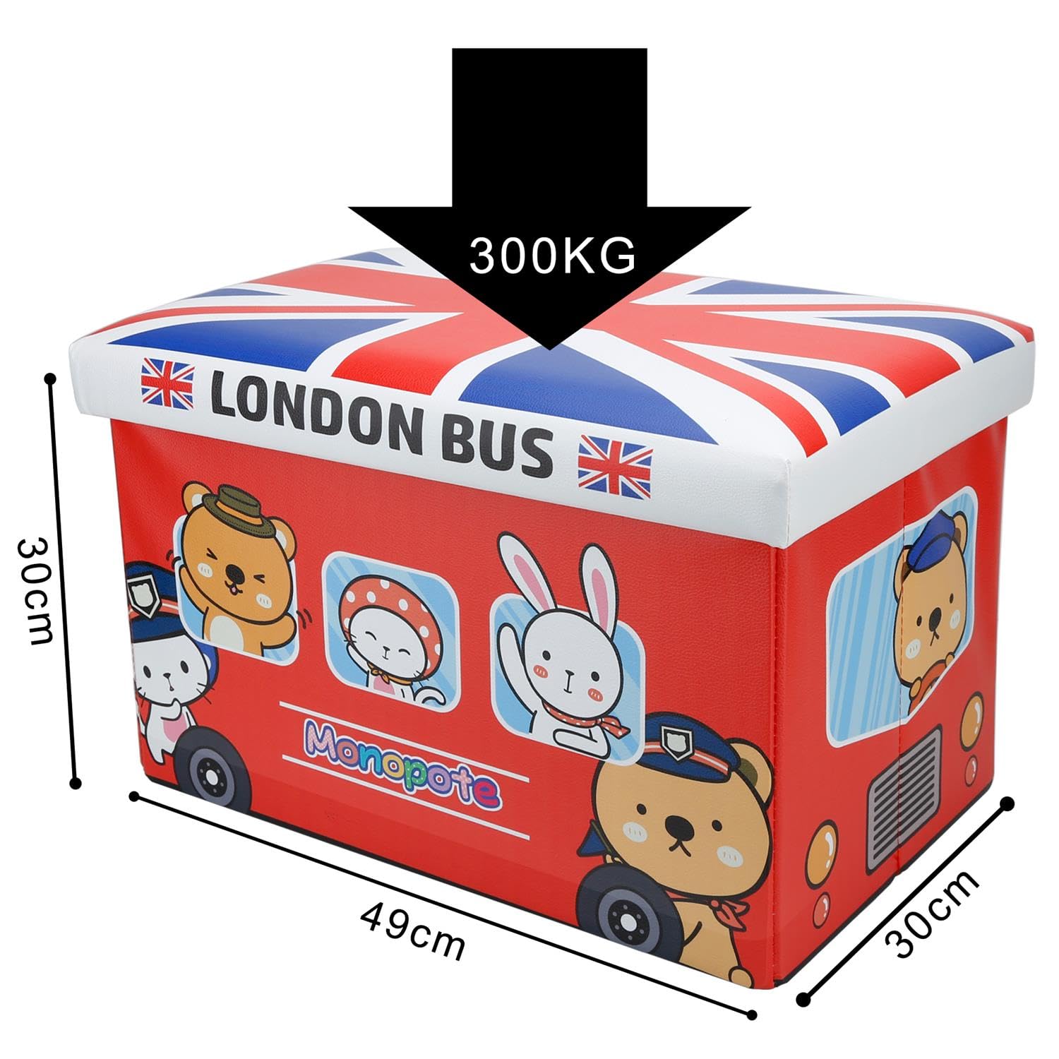 Intirilife Sitzhocker London Bus 49x31x31cm Kunstleder faltbar