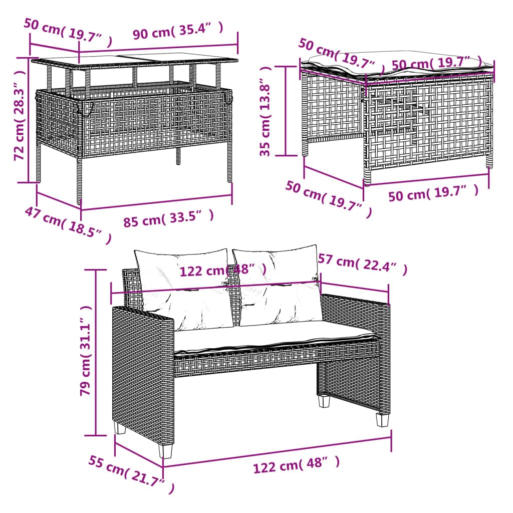 vidaXL Heim & Garten 4-tlg. Garten-Sofagarnitur Schwarz Rattan Glas