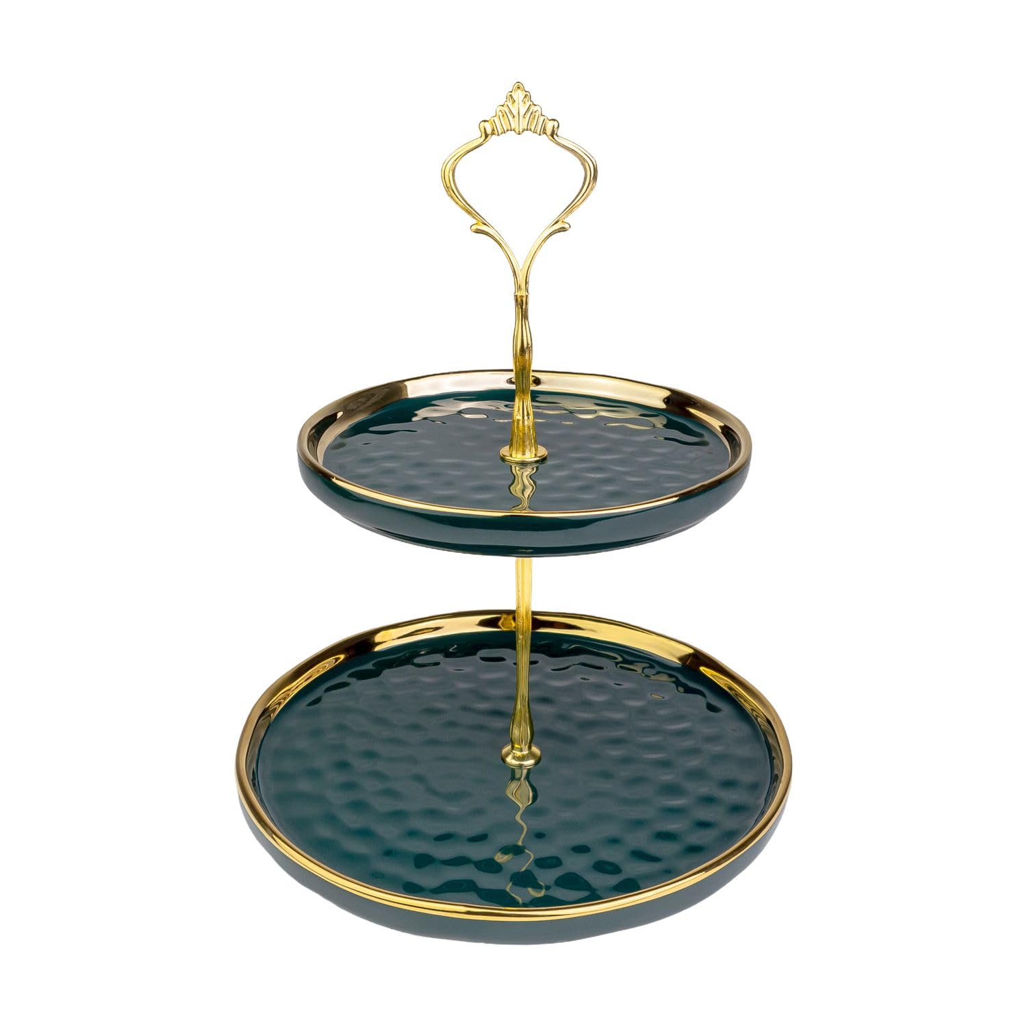 Intirilife Etagere Porzellan 2 Etagen Grün Gold 24,5 cm