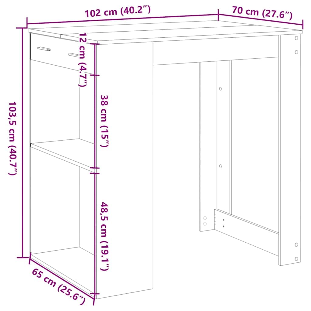 vidaXL Bartisch Weiß 102x70x103,5 cm Stehtisch mit Stauraum