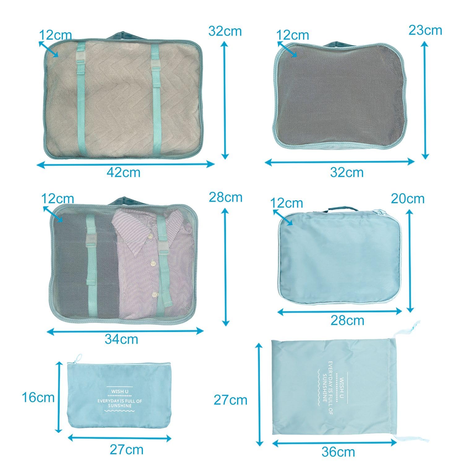 Intirilife Reiseset Babyblau 6-teilig Polyester Organizer